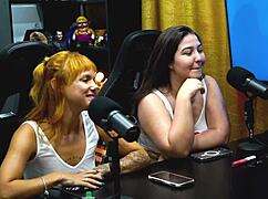 latina brazilian redhead flora vip gets sensual in podcast interview, showing breasts and cock