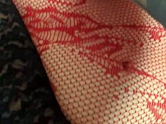 mature girl in stockings fingers herself to orgasm with dildo