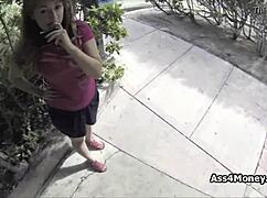 Broke teen 18+ transitions from payphone to sucking cock in public pov