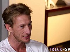 blonde masseuse says, 'suck my dick now' with handjob and cum in mouth