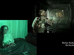 naked brunette bbw with big natural tits plays deadspace part 8 in casual gaming session