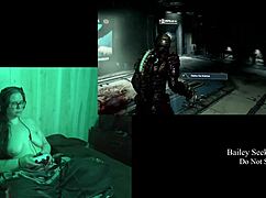 naked brunette bbw with big natural tits plays deadspace part 8 in casual gaming session