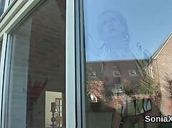 unfaithful british mature lady sonia flaunts her huge boobs in sexy lingerie for solo fun