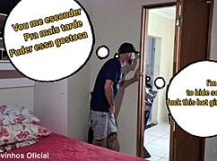 is the cuckold's friend in the closet while his wife rests blindfolded?