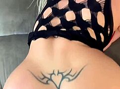 Blonde sucks boyfriend's huge cock then begs for doggystyle sex.