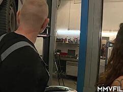 Tattooed Petite Babe Rides Two Monster Cocks In Garage