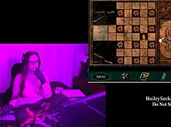 brunette bbw exposes big natural tits in game