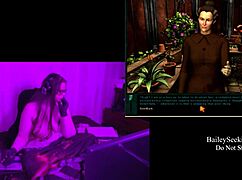 brunette bbw exposes big natural tits in game