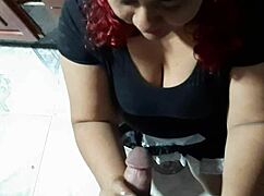 I interrupted the cleaning lady washing dishes to suck my big cock