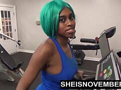 rough standing public fuck with cosplaying ebony in gym, sucking stranger's dick, facesitting, hardcore sex by msnovember