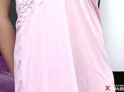 i'm watching this short-haired japanese wife strip nude for her first shoot