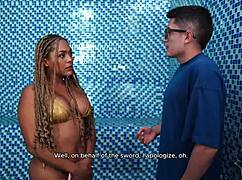 Hey, wanna join me and my friend’s son for steamy interracial sauna action?