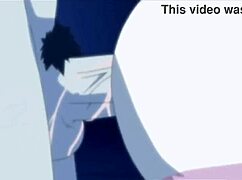 Detailed hentai anime scene featuring a trio of characters in explicit sexual acts