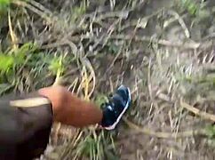 Big black hetero guy walks behind school, meets thirsty young guy for ass fucking.