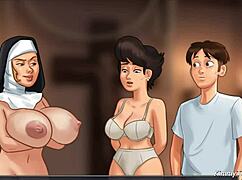 Summertime saga church milf caught fucking with police baton. dirty masturbation and orgasm in sexy scene