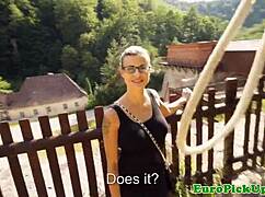 euro slut in glasses gets a facial from neighbor