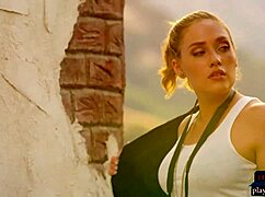 naturally curvy blonde milf babe snaps selfies outside