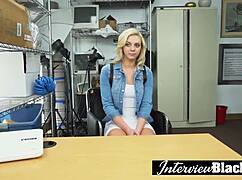 Petite Blonde Teen Sucks and Fucks Huge Black Cocks in Her Tight Mouth