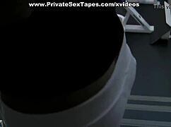 Sexy blonde girlfriend does sports then gives blowjob in public gym