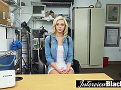 Petite Blonde Teen Sucks and Fucks Huge Black Cocks in Her Tight Mouth