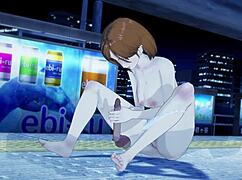 in shibuya, this babe moans during a footjob and pussy masturbation leading to orgasm and cumshot