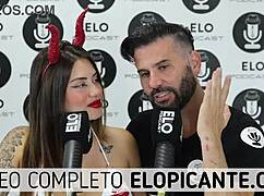 Sara blonde plays with the cream from elo podcast and swallows it all.