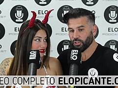 Sara blonde plays with the cream from elo podcast and swallows it all.