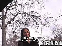 Mofos stranded teen Loren Minardi gets bold backseat fuck with Hungarian babes sucking tits