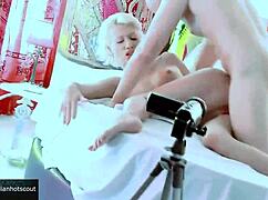 look at this brunette milf getting fucked cowgirl style with cum on her tits