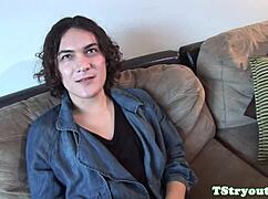 I interviewed this transsexual and she jerked off on the couch for me
