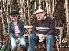 Look at this pretty French teen with nice tits getting banged by old man Papy Voyeur