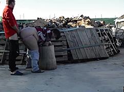 fucking on a log outdoors, this horny couple couldn't wait. their public display turned heads with raw passion.