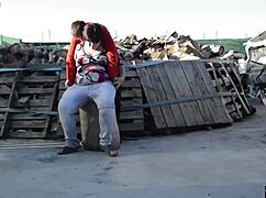 fucking on a log outdoors, this horny couple couldn't wait. their public display turned heads with raw passion.