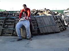 fucking on a log outdoors, this horny couple couldn't wait. their public display turned heads with raw passion.