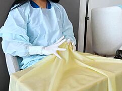Feeling the latex gloves in medical fetish
