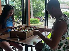 Teen couple bent over for cum on face walk