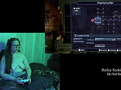 brunette plays deadspace naked in part 3