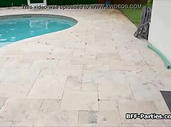 Foursome With Trespassing Bikini Babes By The Pool