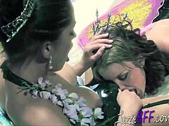 Two Naughty Fairies in Costumes Play with Toys