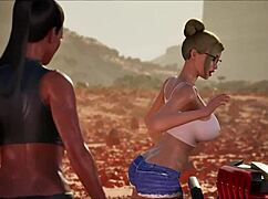 Futa3Dx - Futa Brunette and Blonde Babes Stranded in Desert, Banging Hard Sideways with Big Cock