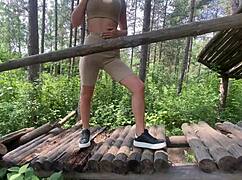 fit model takes risky outdoor fuck with big tits bouncing in cowgirl