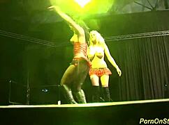 threesome sex scandal with ripped clothes on public stage