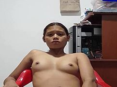 Latina uses homemade dildo on tight pussy, reaching orgasm