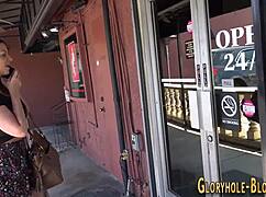 Gloryhole slut gets spermed by massive black cock in interracial facial