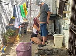 Beautiful Stepdaughter's Ass While Washing Clothes