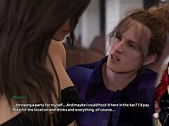 She performs an upskirt striptease in anime cosplay at the bar.