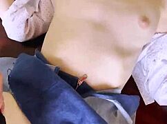 Boss Bent Over Skinny Secretary in Stockings, Destroying Her Tight Pussy on Desk