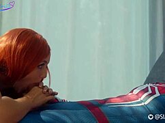 spider-man cosplay sex at home with sia siberia, featuring blowjob and oral action