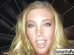 Samantha teases with big tits blonde ass pussy nude masturbation.