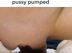 Moaning babe gets wet pussy pounded with creamy finish